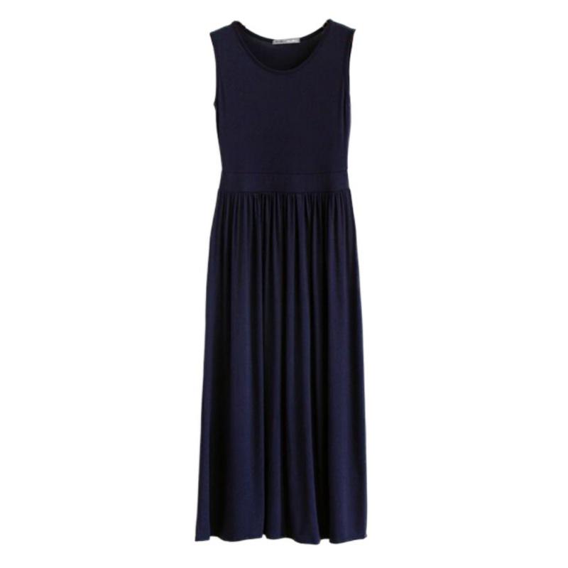 Summer Lady's Bottoming Long Vest Pleated Dress Lady Solid Dresses