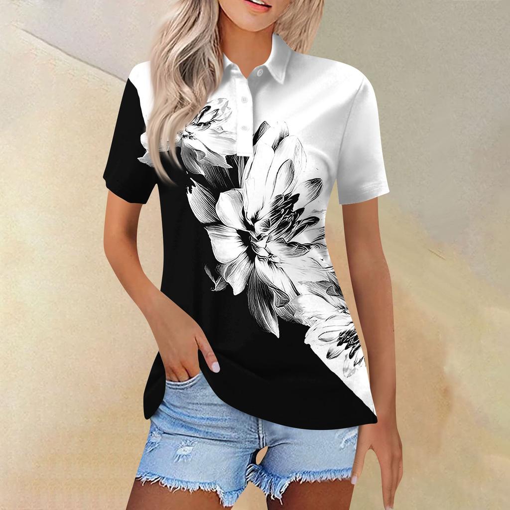 Cămașă cu mânecă scurtă cu imprimeu la modă pentru femei Casual Topuri cu nasturi