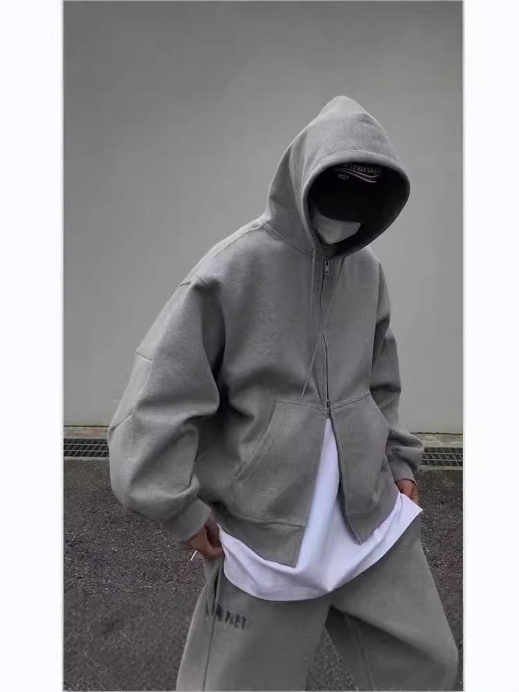 Design Sense Double Zipper Hooded Short Cardigan – High Street Men's Spring/Autumn Jacket