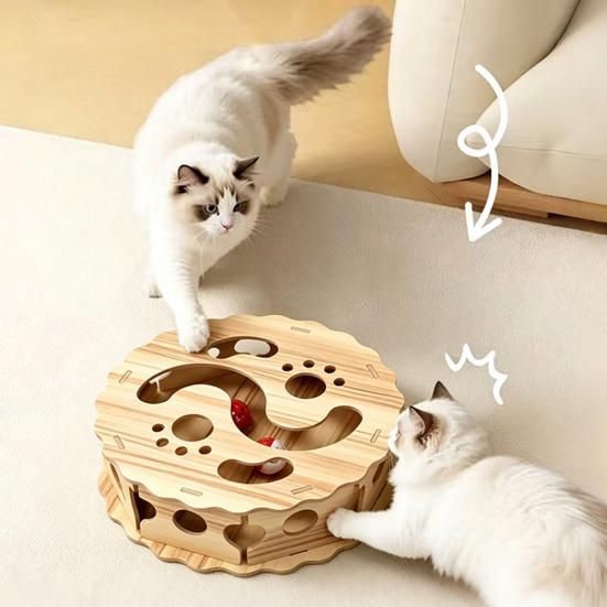 Indoor Cat Puzzle Track Interactive Toy with Rolling Balls, Durable Density Board Scratching Pet Games Toy, Anxiety Relief Wooden Maze for