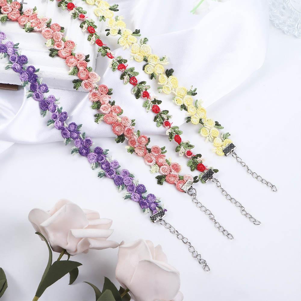 Girls Embroidery Floral Vintage Sweet Jewelry Choker Chain Flower Necklace Clavicle Chain