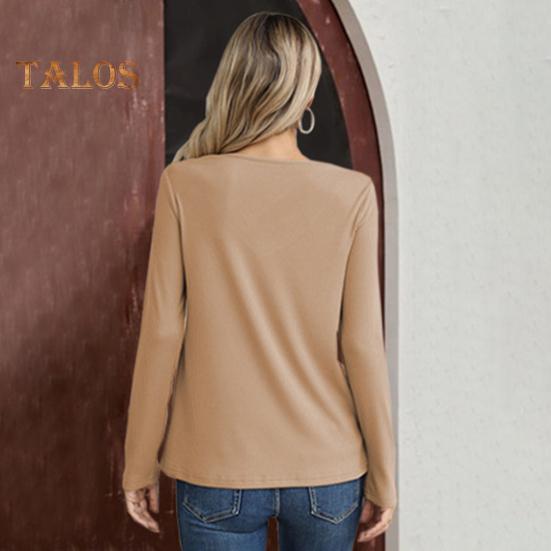 Topuri Dama Decolteu în V Mânecă Lungă Tricot Reiat Top cu Nasturi Decor Culoare Solidă Croială Lejeră Elastic Cămașă de Toamnă Ținută Casual de Birou