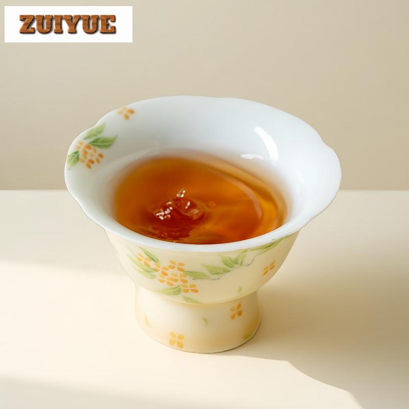 30ml Hand-painted Osmanthus High-footed Teacup Retro Tea Bowl Mug Tea-tasting Meditation Cup Jianzhan Master Cups Teaset Craft
