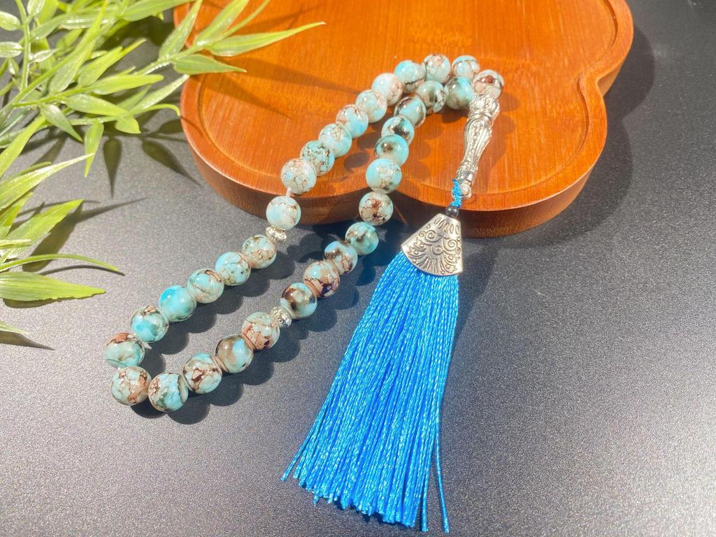 Pulsera de cuentas de oración musulmanas de vidrio de 10 mm - Oriente Medio, 33 cuentas, accesorio de culto árabe