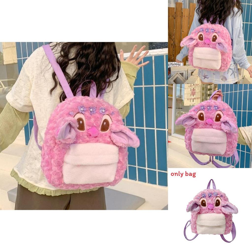 Cute Cartoon Pink Angel Plush Backpack For Girls Daily Use