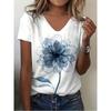 Summer Women's T-shirt Cat Pattern Printing V-neck Short-sleeved Loose Oversized Clothes