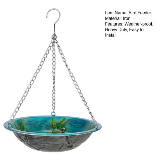 Hanging Metal Bird Feeder Weather-proof Outdoor Garden Patio Yard Hanging Bird Bath Watering Bowl Feeding Device with Detachable Chain