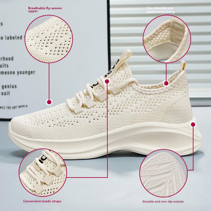Women's 2025 Spring Flyknit Casual Breathable Fashion Trend Korean Style Sports Shoes