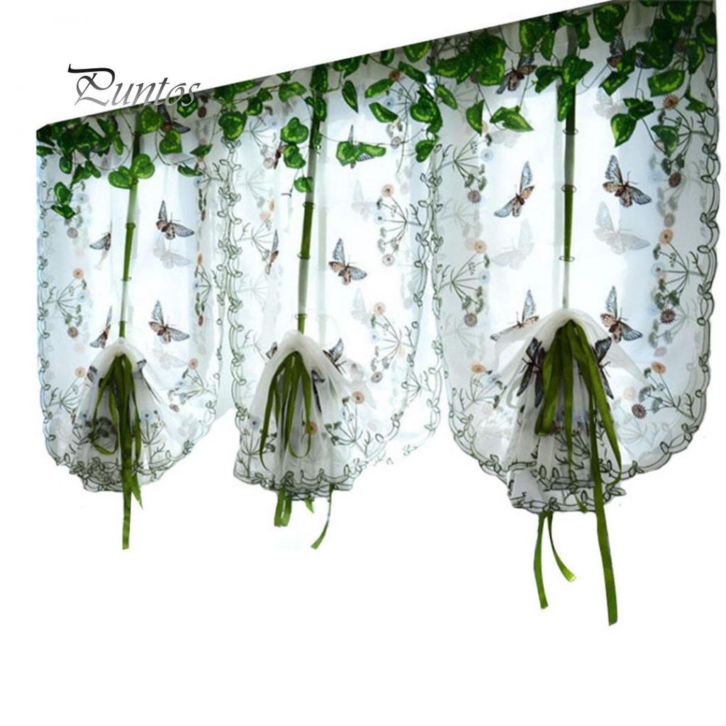 Home Decor Bedroom Decor Rural Butterfly Flower Embroidered Window Curtain Sheer Drape