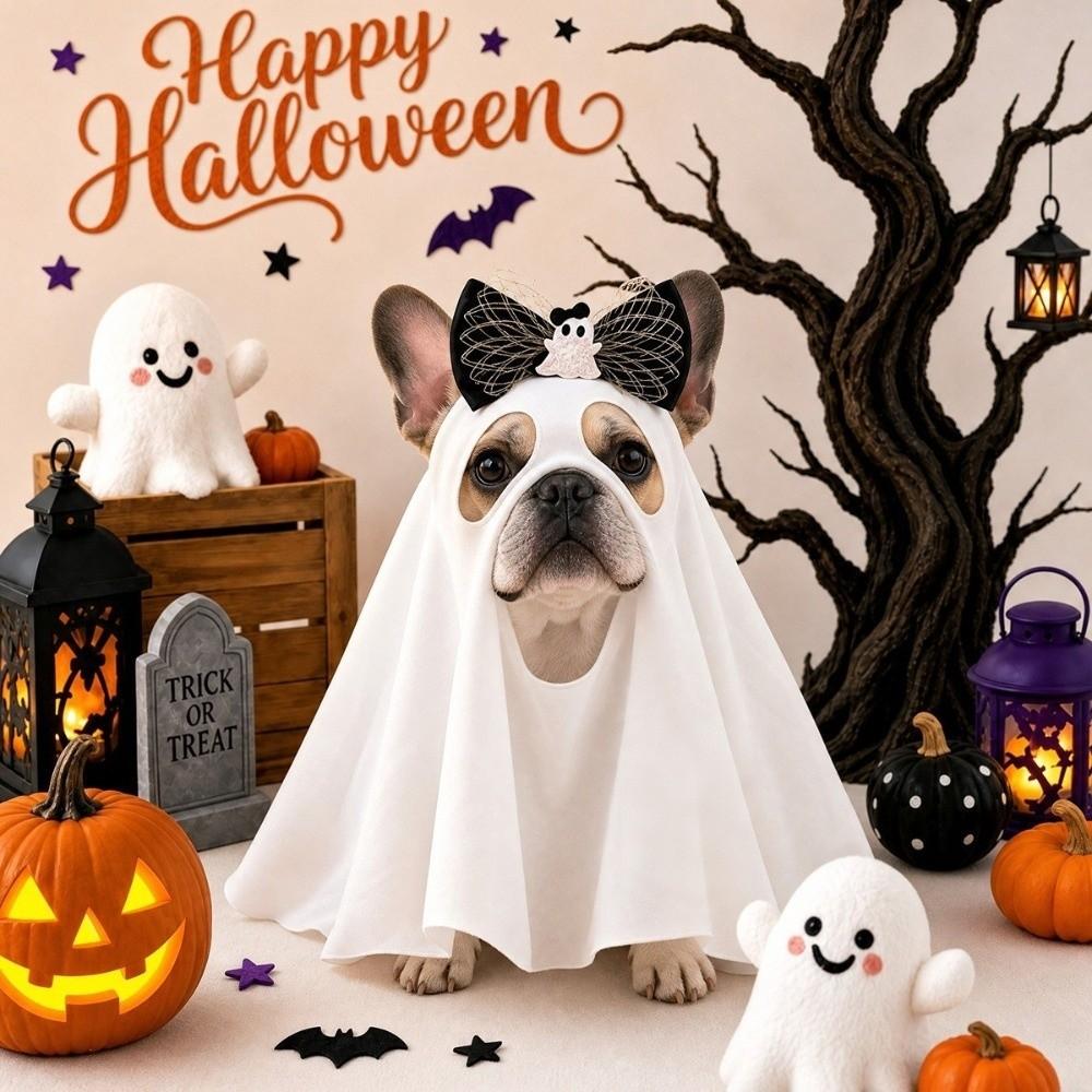 Breathable Dog Ghost Cape Spooky Pet Cosplay Clothes Funny Pet Transformation Costume  Party