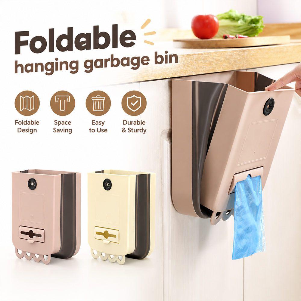 Foldable Hanging Trash Can Wide Opening Kitchen Compost Bin Wall Mounted Garbage Can Cabinet Door
