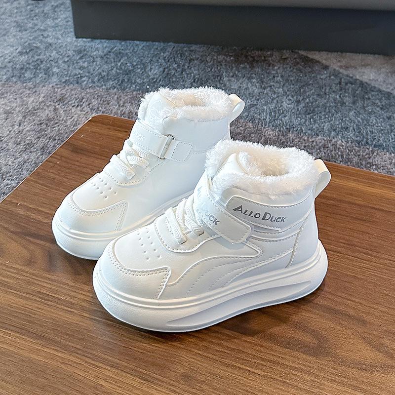 2025 Kids Waterproof High-Top Sneakers: Winter Warm, Non-Slip, Velvet-Lined, Wear-Resistant Size 27, 16.6cm белый