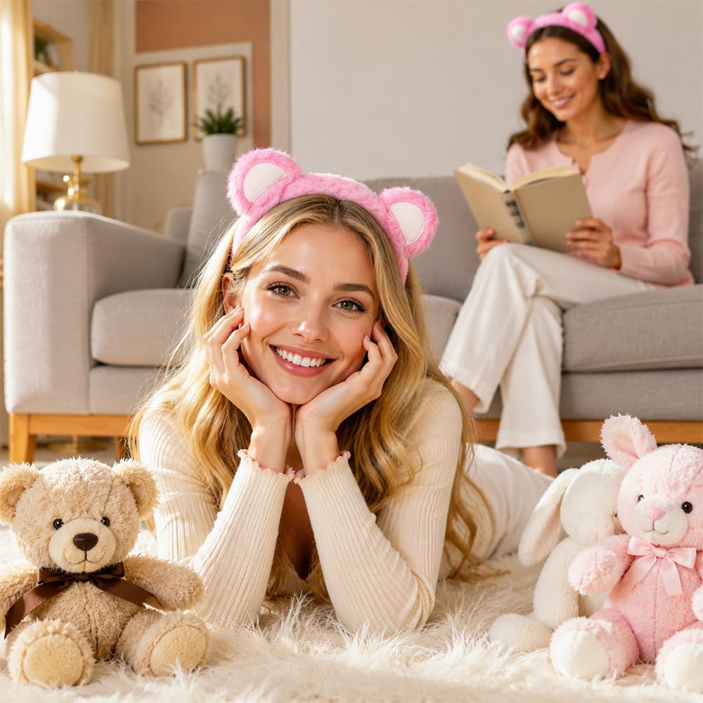 1-10pcs Bear Ears Strawberry Headband Plush Non Slip Furry for Photoshoot Selfie Party Dress Up Trendy Accessory