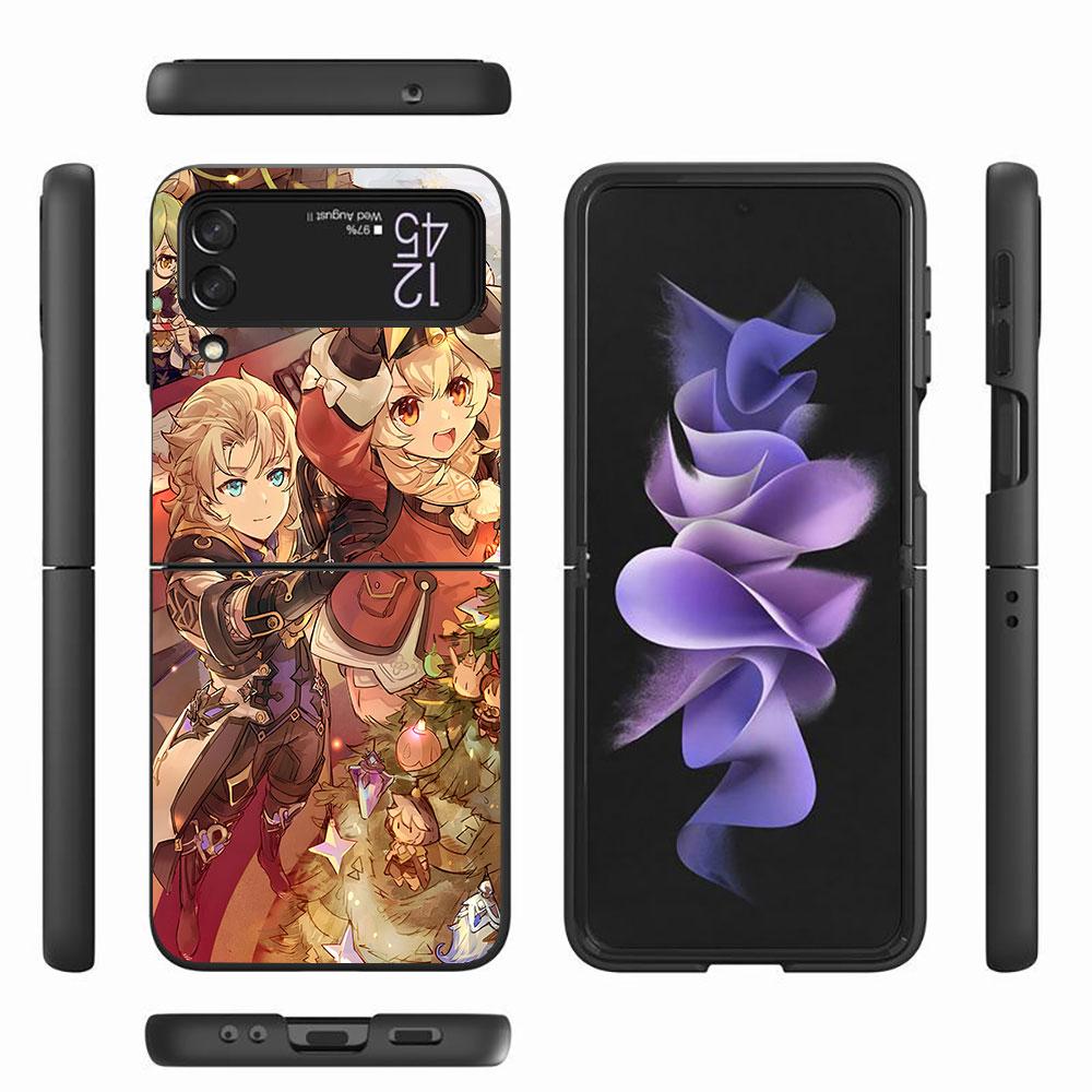 Custodia Klee Genshin Impact per Samsung Galaxy Z Flip4 Flip3 5G Guscio Rigido in PC per Cellulare Z Flip 4 3 Nero Coque Zflip4 Zflip3 Copertura
