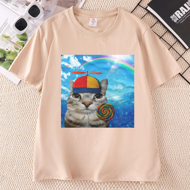 Happy Cat Dreamcore TShirt Funny Cats Brainrot Meme Tee Casual Kitten Tee Cat Lover Humor Tshirt Casual Round Neck Tees
