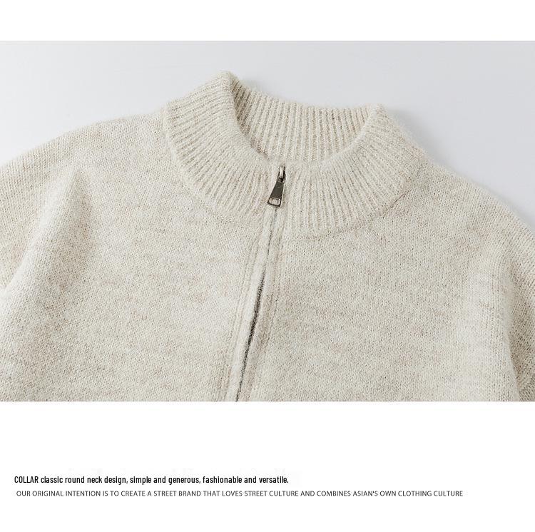 Men's Retro Stand Collar Knit Cardigan - Autumn Casual Loose Fit Zipper Sweater Jacket