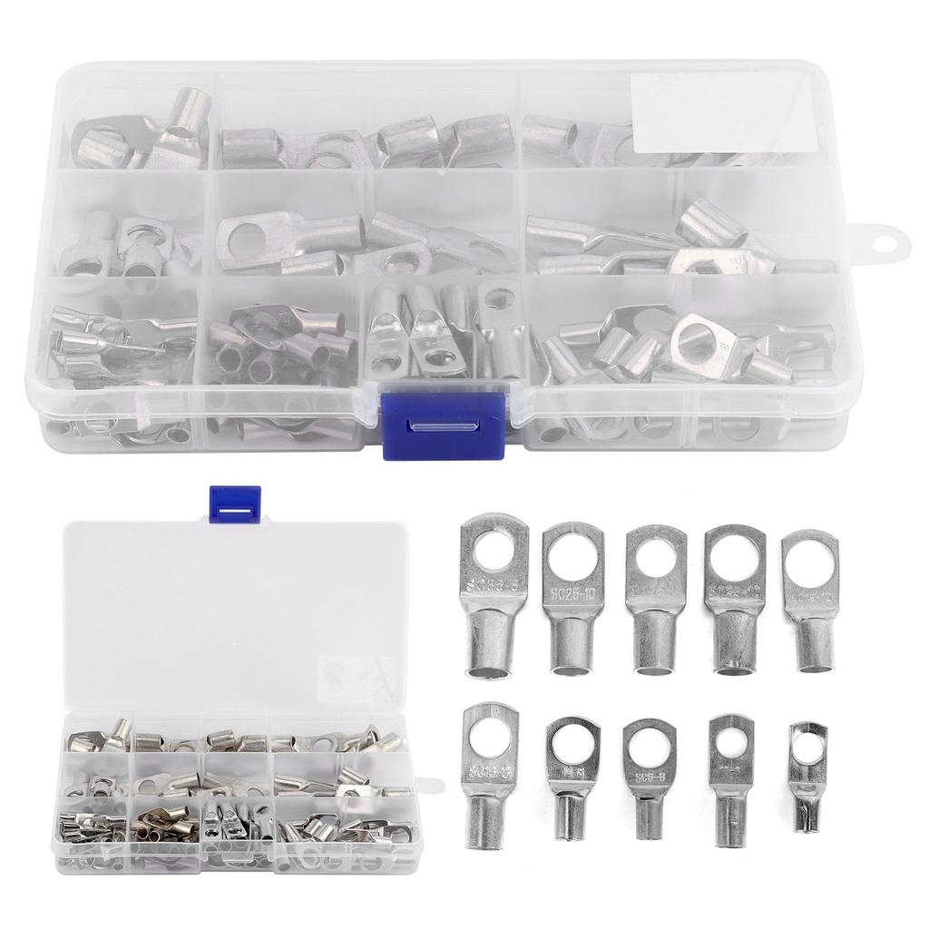 90pcs SC Battery Wire Lugs Tinned Copper Crimp Rings Connectors Eyelets for Auto Car Marine