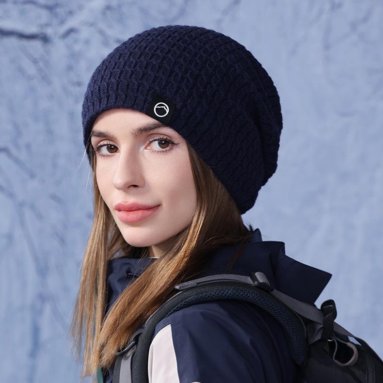

Зимняя шапка для защиты ушей, уличная ветрозащитная теплая шапка, женская флисовая вязаная шерстяная шапка темно-синий