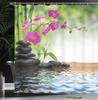 Orchid Shower Curtain, Greenery Composition Of Tree And Exotic Wild Fuchsia Flowers Stones, Cloth Fabric Bathroom Deco