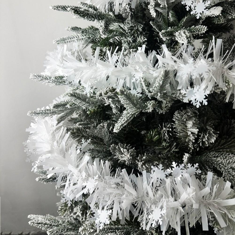 2 Stück 2M Weihnachtsflocken Lametta Weißes Lametta Weihnachts-Lametta Girlande Band Deckenhänger Weihnachtsbaum Dekoration Weihnachten