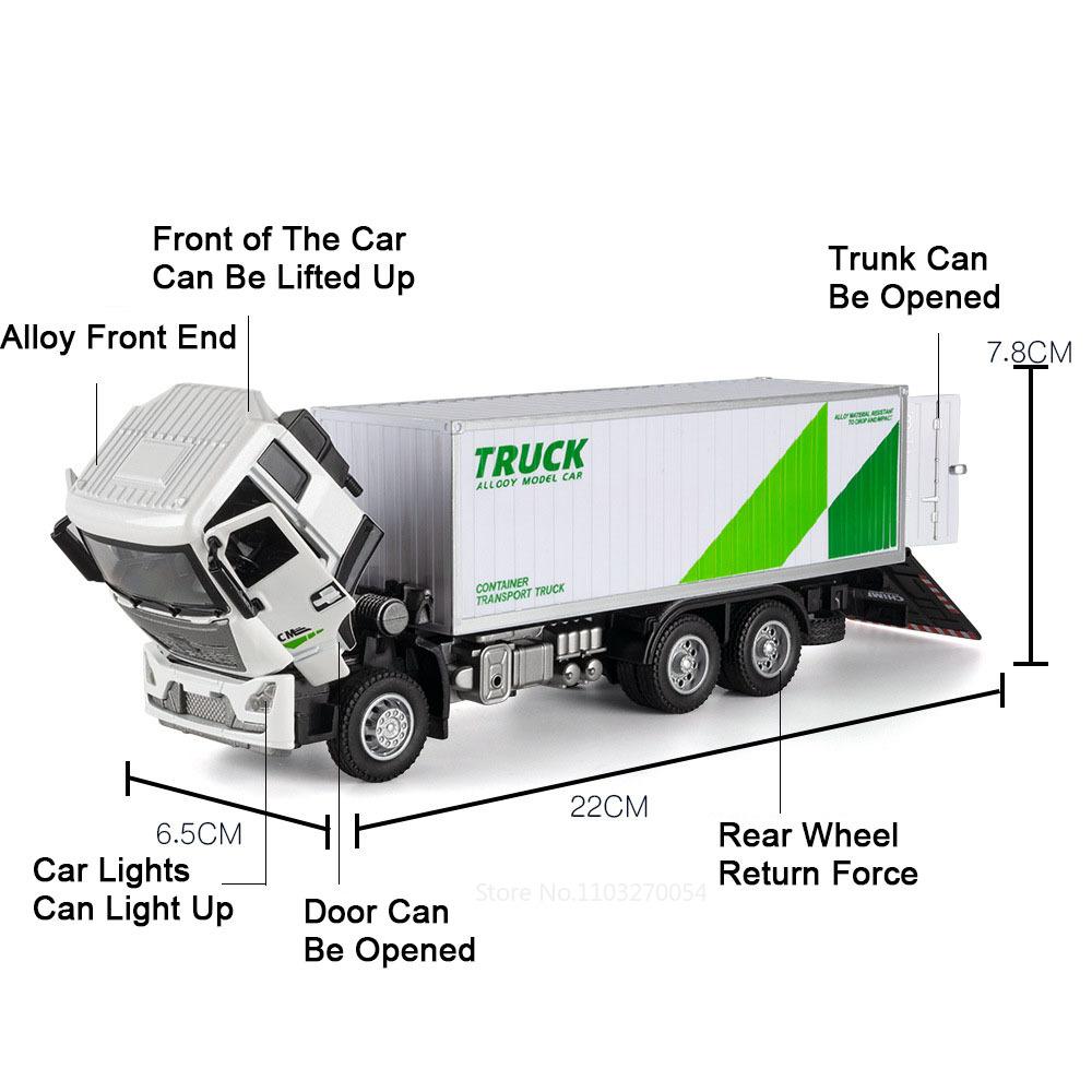 1:32 Wingspan Container Truck Alloy Transport Cars Models Diecast Toys Sound Light Pull Back Vehices Children's Educational Toy