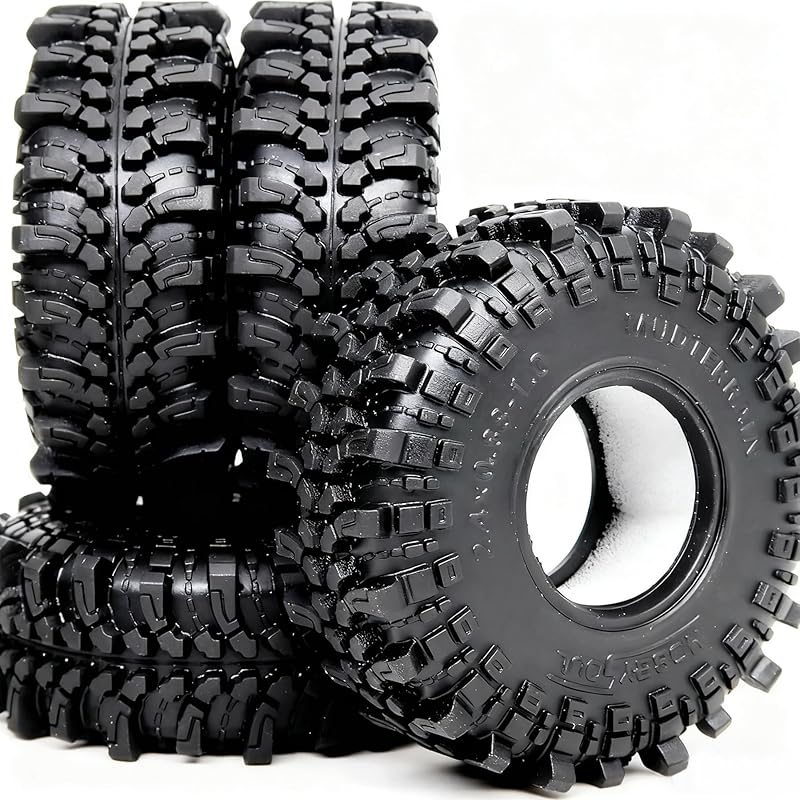 HOBBYSOUL 1.0 Tires 64 * 25mm 1.0 Mud Slingers Tires Super Soft Sticky 1.0 Crawler Tyre For RC 1/18 TRX4M 1/24 SCX24 FCX24 Upgrade