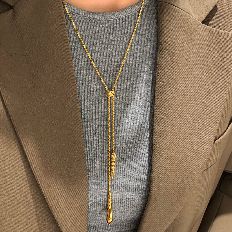 

Gold Long Necklace for Women, Light Luxury, Niche, Elegant, High-End, 2026 New Style, Stylish Sweater Chain Accessory Long Pendant Twist Necklace