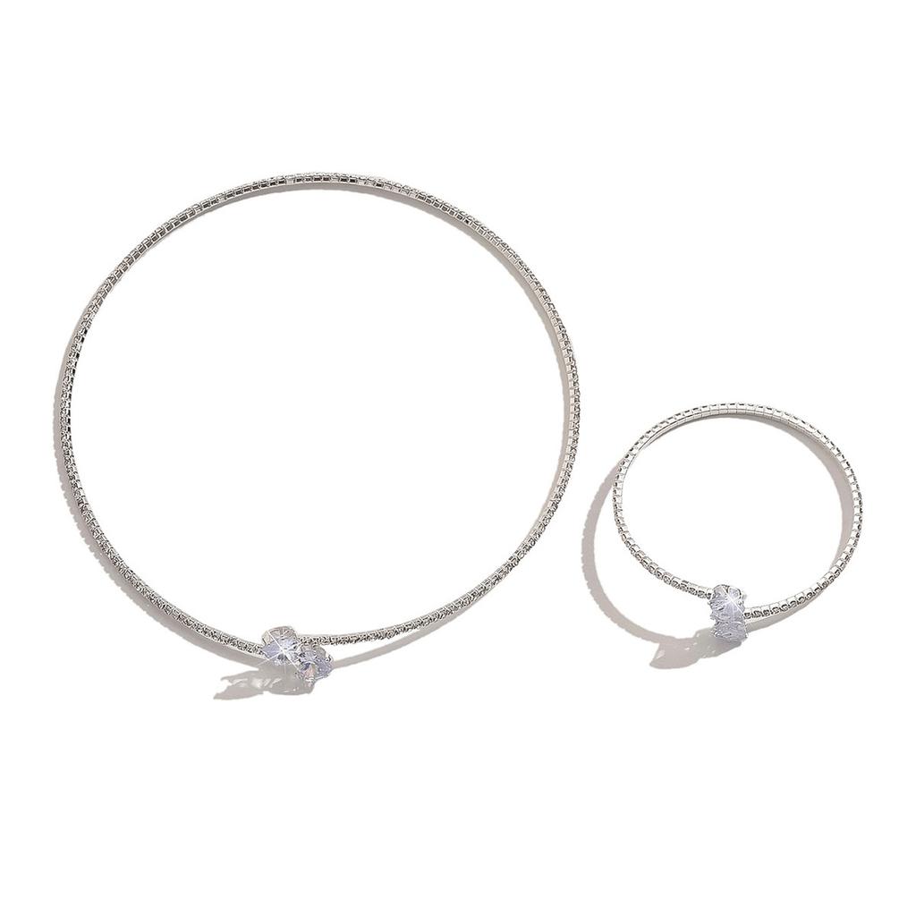 Collar Bracelet 2-Piece Set, Pearl Zircon Love Triangle Round Fashion Temperament