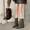 Fashion Pointed Leather Boots Thick Heel Temperament Martin Boots Retro European and American Western Cowboy Boots Rivet Cigarette Pipe Boots Pants