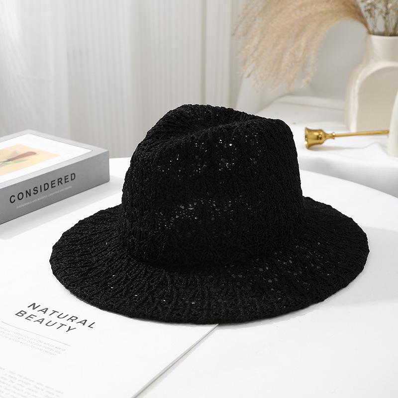 Outdoor spring and summer new sunscreen sun hat big brim sunshade bucket hat sunscreen women's knitted hat hollow jazz straw hat