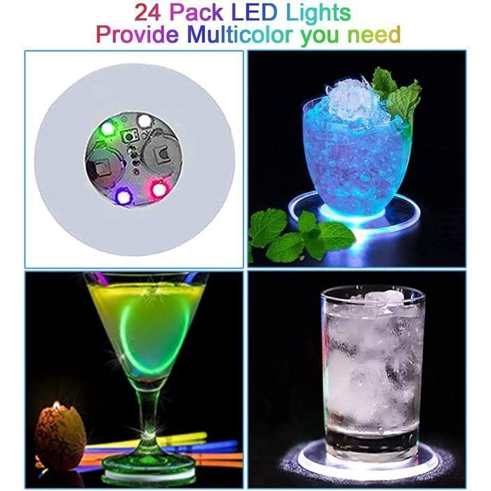 Dessous de verre à LED - Lot de 6 - 3 modes d'éclairage - Super lumineux - Facile à utiliser