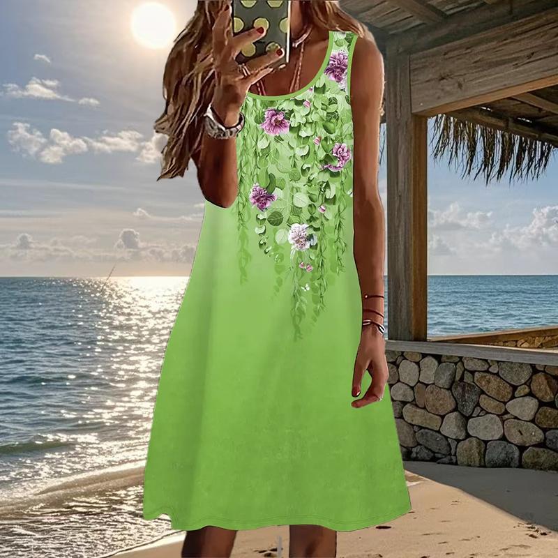 Rochie de damă fără mâneci cu gât rotund, imprimată cu fluturi, largă, moale și confortabilă, mărime plus