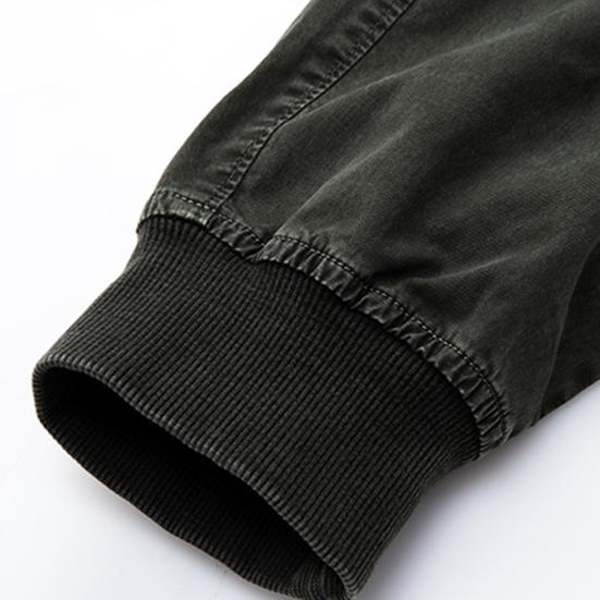 Men Cargo Pants Solid Color Zipper Fly Multi Pockets Drawstring Elastic Waist