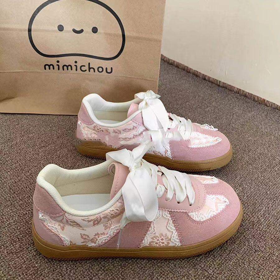 

Нишевые кружевные тренировочные туфли женские новые серебристые туфли балетные повседневные спортивные маленькие белые Forrest Gump кеды 40 розовый