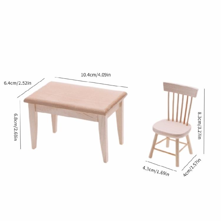 Realistic Miniature Wooden Dining Table and Chair Set For Crafting Miniature Scene And Dollhouses Display Accessories
