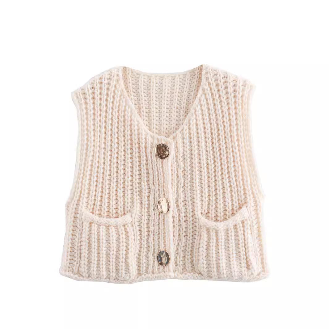 

Модный однотонный трикотажный жилет с V-образным вырезом для женщин, весна-лето, без рукавов, однобортный, с карманами, женские топы High Street Chic S белый