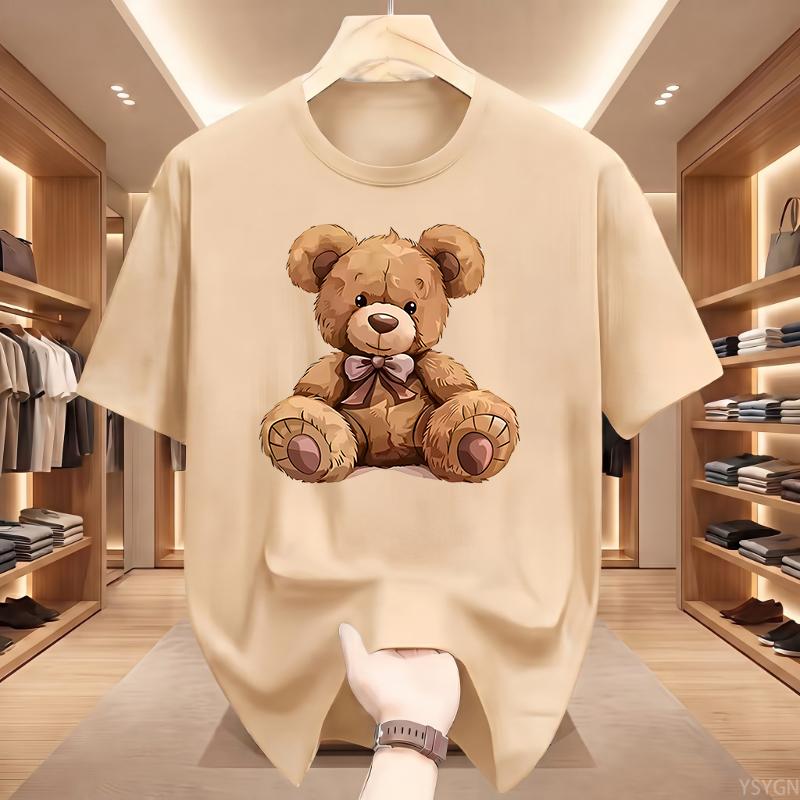 Print Cute Teddy Bear Drinking Beer Poster Man T-shirt Summer Short Sleeved T-shirt Cool Casual High Quality Top