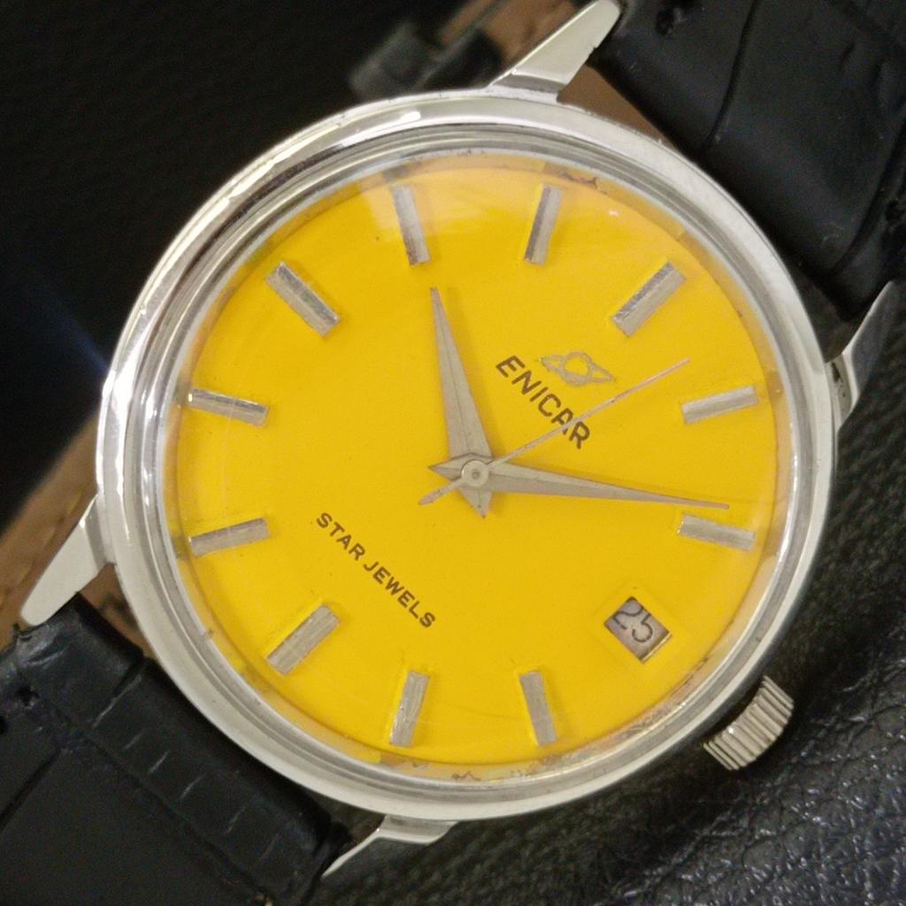 

ШВЕЙЦАРСКИЕ ВИНТАЖНЫЕ МУЖСКИЕ ЧАСЫ С РУЧНЫМ ЗАВОДОМ ENICAR STAR JEWELS С ЖЕЛТЫМ ЦИФЕРБЛАТОМ a703029-1 R212-a703029