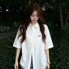 Retro Puppy Embroidered White Short-sleeved Shirt Women's Spring Summer New Loose and Thin Lapel Versatile Casual Shirt