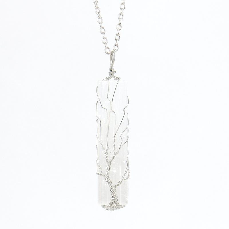 

Handmade Copper Wire Winding Tree Of Life Crystal Plaster Strip Necklace Pendant Necklace Sweater Chain N545