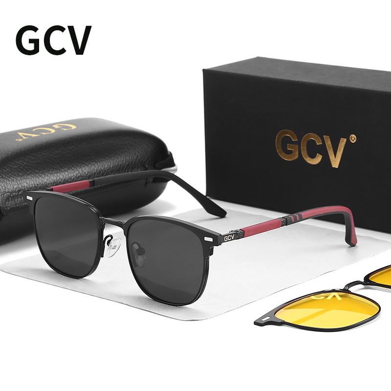 GCV Brand 3 In 1 Rectangle Spectacle Frame Men Women With Polarized Sunglasses Magnetic Glasses Male Computer Optical New Magnetic frame чёрный