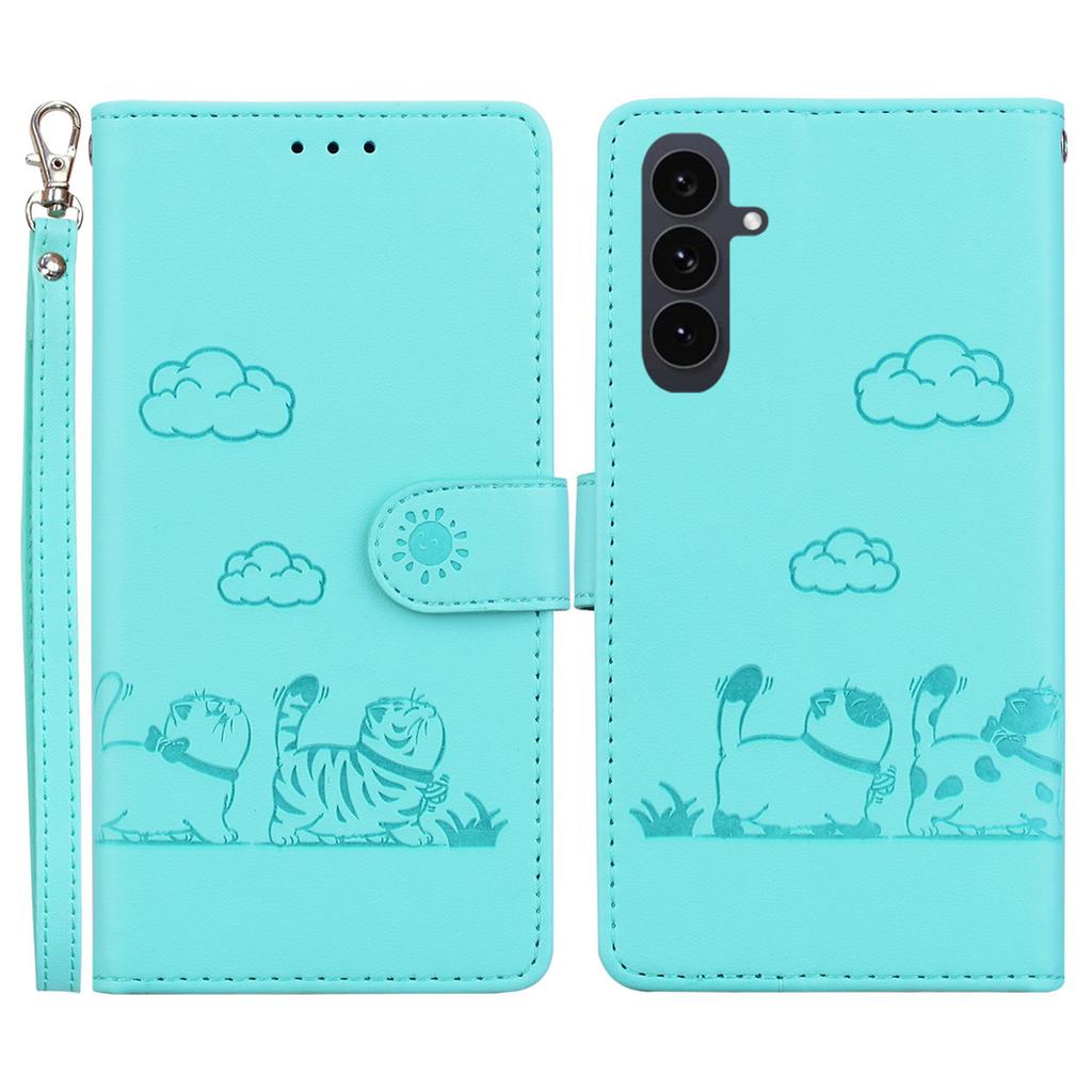 For Samsung Galaxy S25 FE Case RFID Blocking Kitten Pattern TPU+PU Leather Phone Cover with Wrist Strap