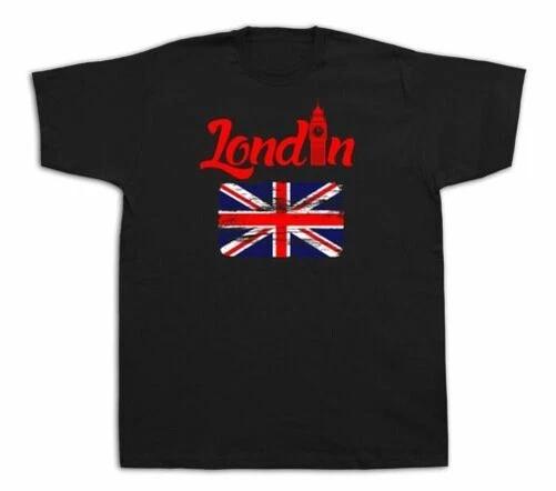 London Flag big ben tourist spots city sites red bus t shirt funny casual tee