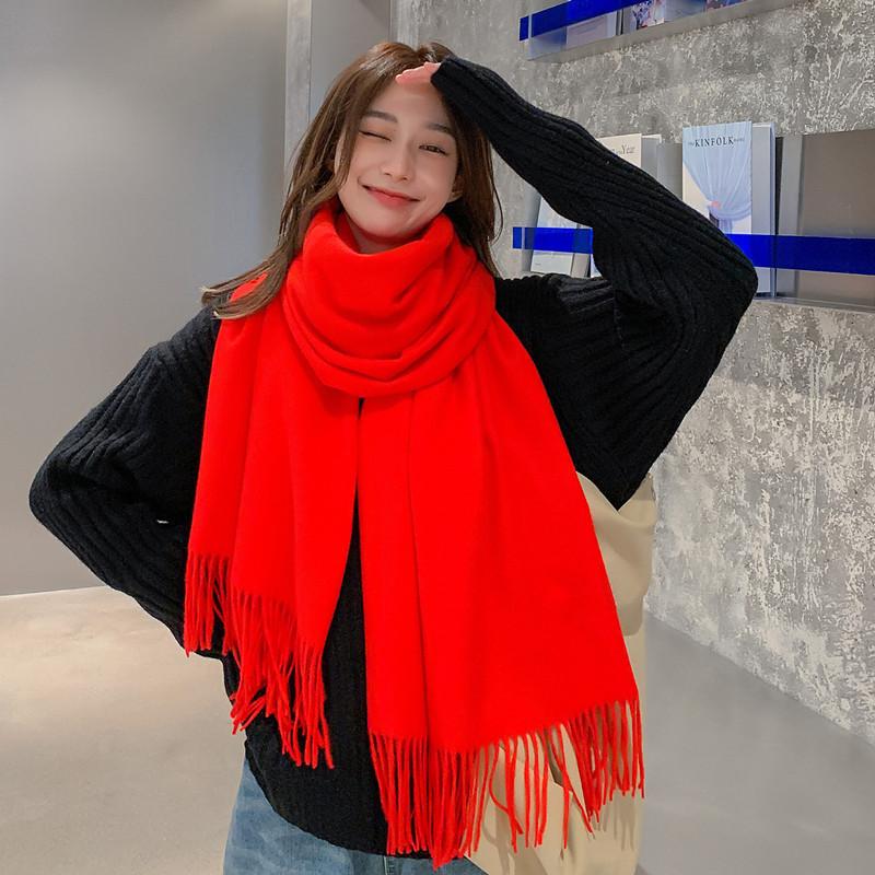 Chinese Red Scarf for Women Winter Warm Imitation Cashmere Scarf Versatile Ladies Shawl Big Red Scarf