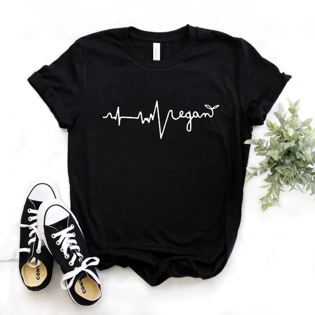 Vegan HeartBeat Letter Print Women T Shirt Short Sleeve O Neck Loose Women Tshirt Ladies Tee Shirt Tops Clothes Camisetas Mujer