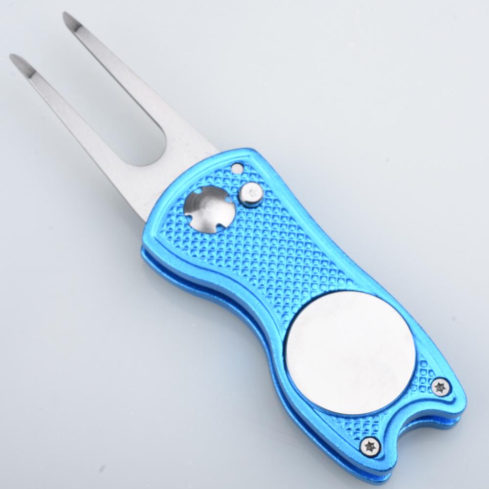 Folding Golf Green Repair Tool with Marker - Aluminum Handle