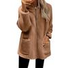 Women S Loose Plush Long Sleeve Hooded Zip Up Cardigan Coat