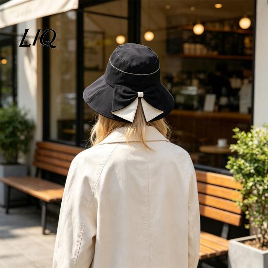 Spring Autumn Sun Hat Women Summer Hat, Back Bowknot Fisherman Wide Brim UV Protection Travel Bucket for Outdoor Hiking Fishing Beach Use Casual