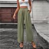 Women's Casual Fashion Solid Color Elastic Waist Pocket Wide Leg Straight Leg Cropped Pants