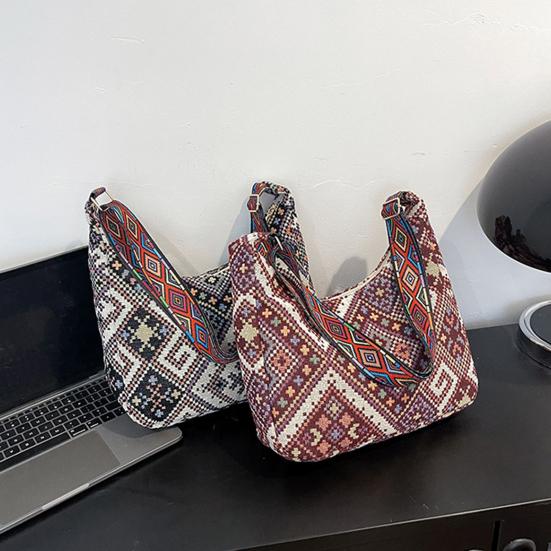 Women Ethnic Crossbody Bag Canvas Shoulder Bag with Adjustable Strap Multicolor Hobo